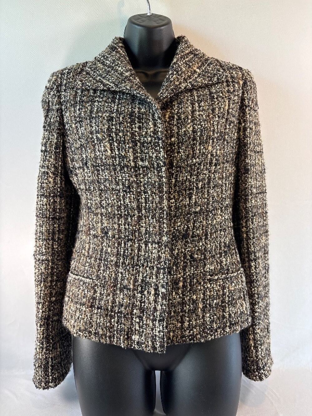 Agnona Tweed Blazer Black Cream Gold Structured Size 40 Classic